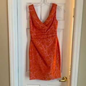 Kay Unger summer Easter dress size 4 shimmery pink and orange flower embroidery